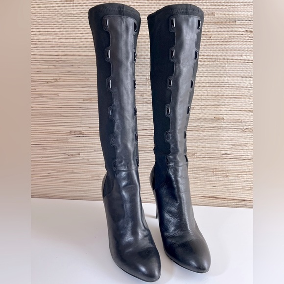 Y2K B Makowsky Jeweled Stretch Leather Knee High Black Vintage Boots Womens 8.5 - Picture 4 of 17